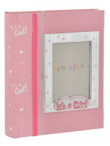 Παιδικό ασημένιο Album It's a GIRL 20Χ25εκ ΡΟΖ για 60εκ φωτογραφίες