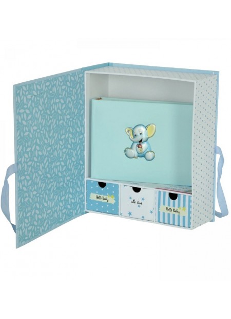 Παιδικό ασημένιο SET 25Χ30εκ ΣΙΕΛ με Album 15x20cm, Ασημένια κορνίζα και 3 συρταράκια