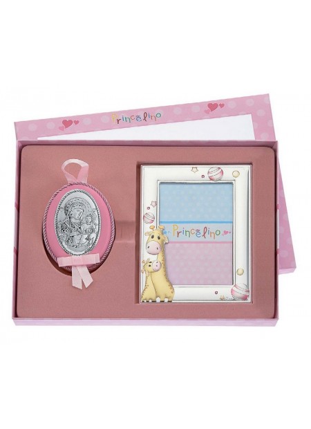 Παιδικό ασημένιο set 20x25cm ΣΙΕΛ Καμηλοπάρδαλι αποτελούμενο από ασημένια κορνίζα 13x18cm και ασημένια εικονα 13x18cm