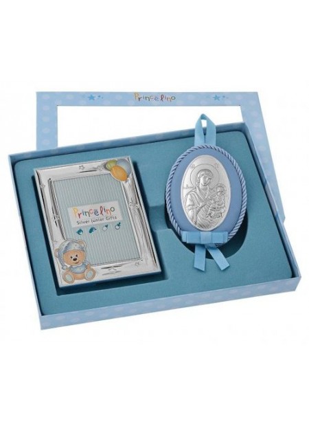 Παιδικό ασημένιο set 20x25cm ΣΙΕΛ αποτελούμενο από ασημένια κορνίζα 13x18cm αρκουδάκι και ασημένια εικονα 8x11cm