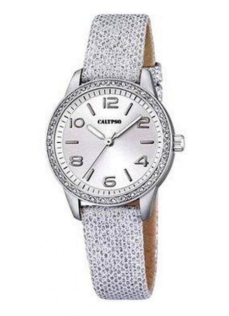 CALYPSO Watch Silver Leather Strap K5652-1