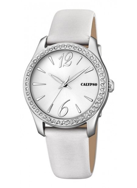 CALYPSO Crystals White Leather Strap K5717/1