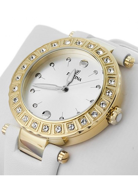 FESTINA Crystals Gold White Leather Strap F16646/1